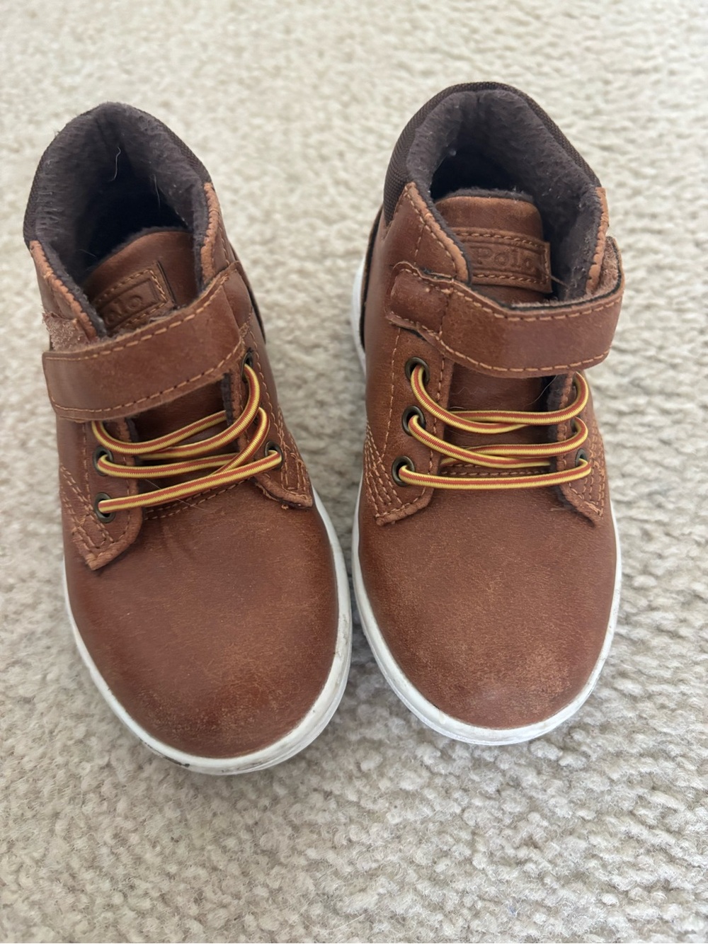 Kids Brown Leather-Style High-Top Sneakers